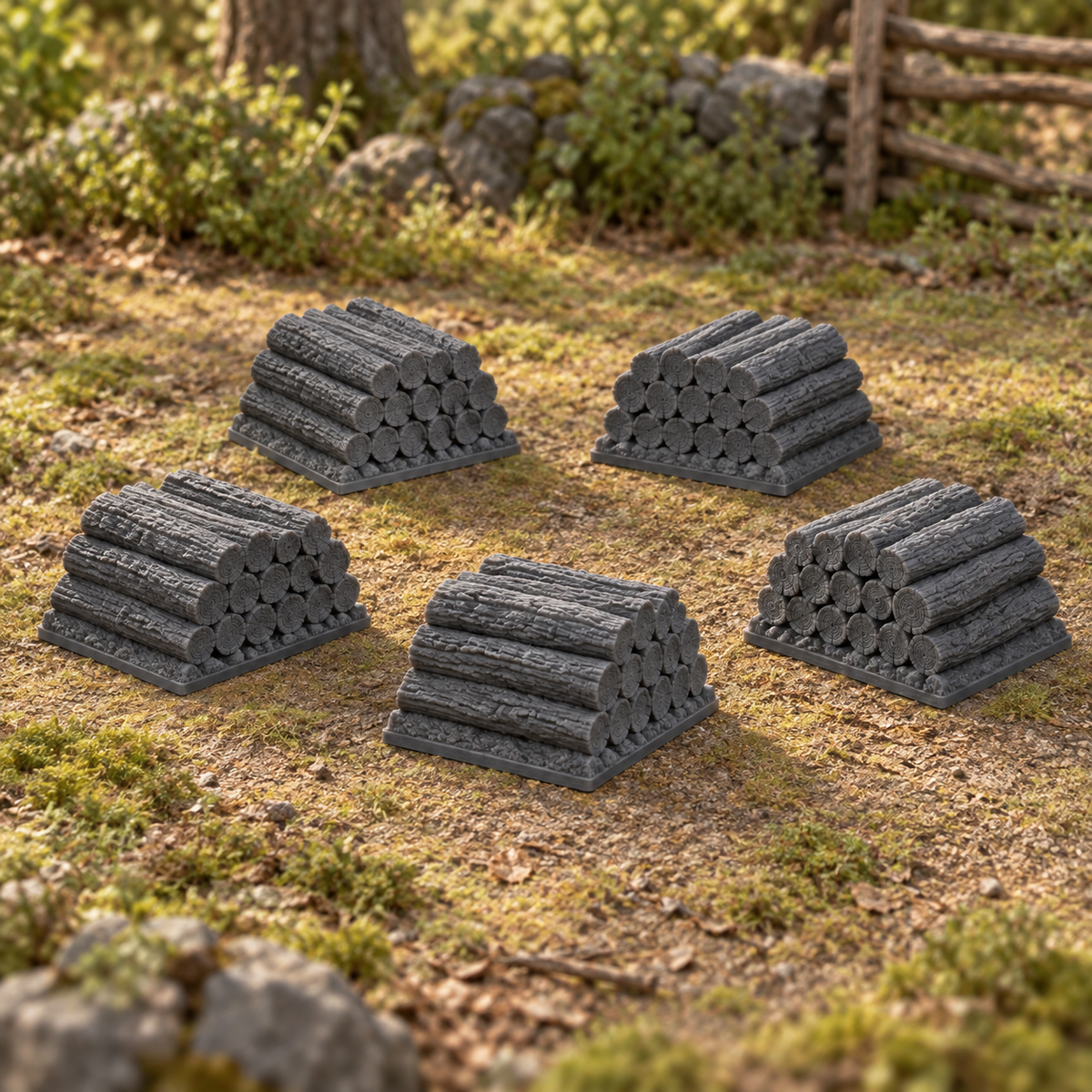 5x Firewood Stacks 28mm DND Scatter Terrain | Tabletop Wargaming Scenery for Warhammer, Frostgrave & RPG | 3D Printed