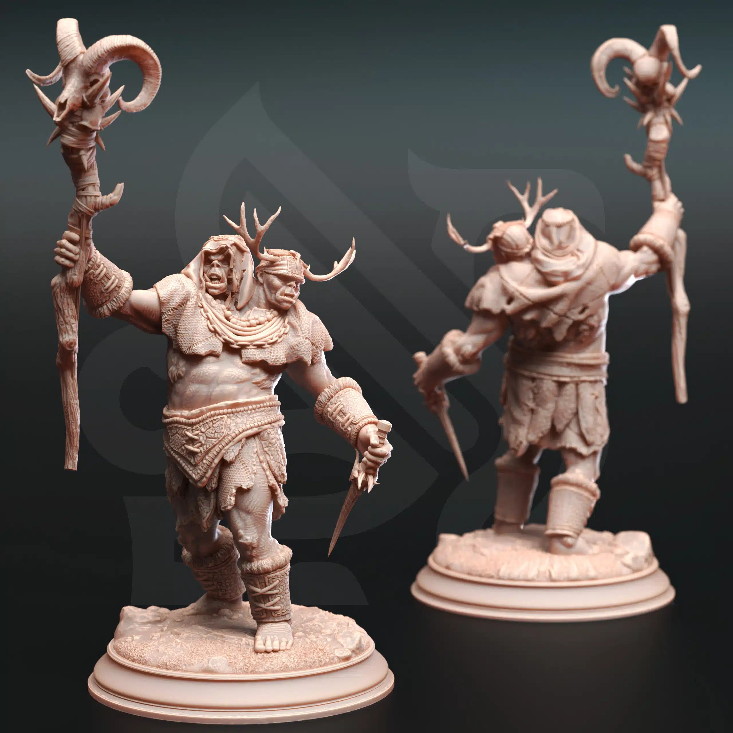 Droggod Tribe – Ettin Savages - 3D Printed Monster Miniature