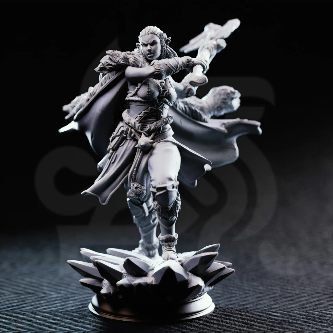 Ice Heart Colossal Barbarian Sorcerer - 3D Printed Barbarian Character Miniature