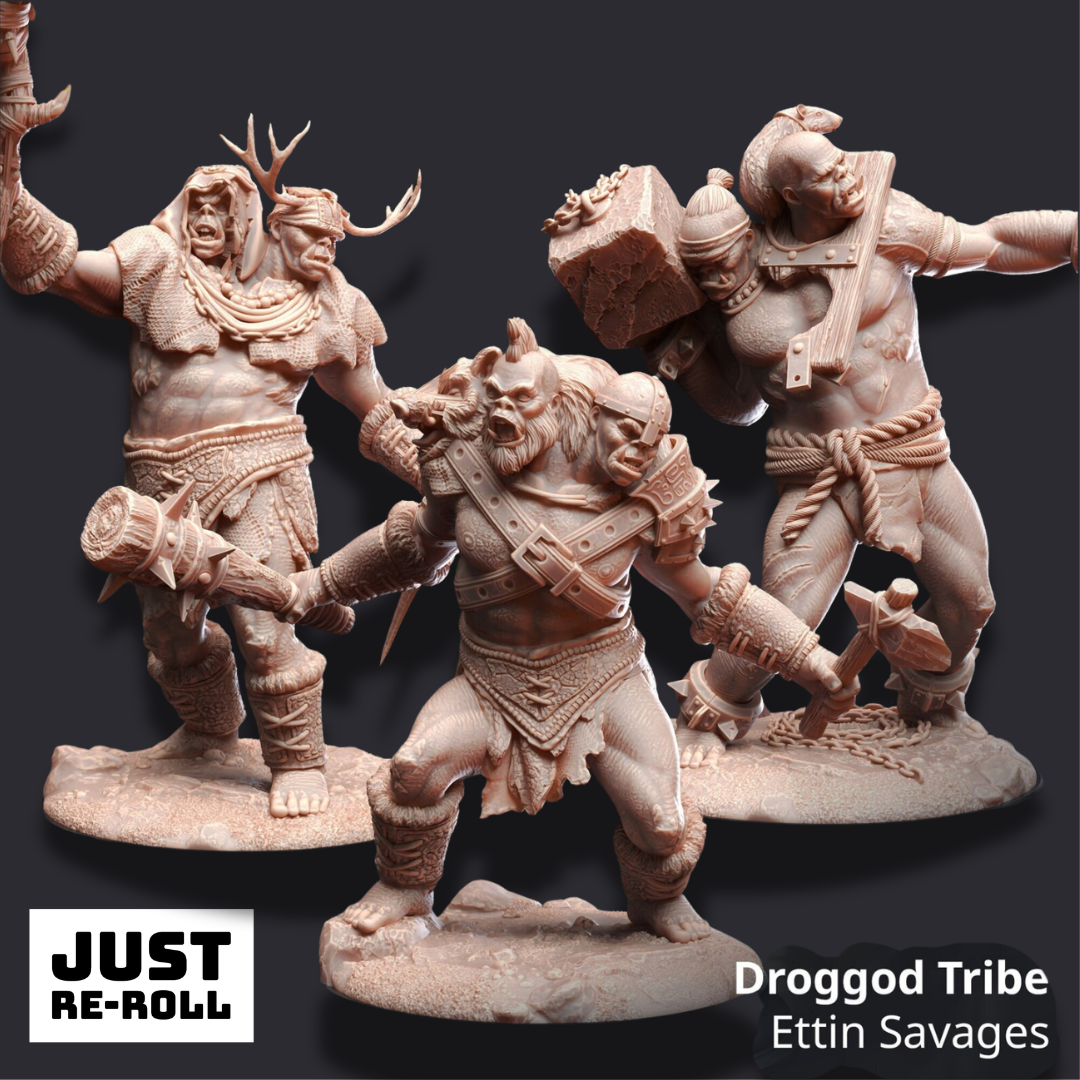 Droggod Tribe – Ettin Savages - 3D Printed Monster Miniature