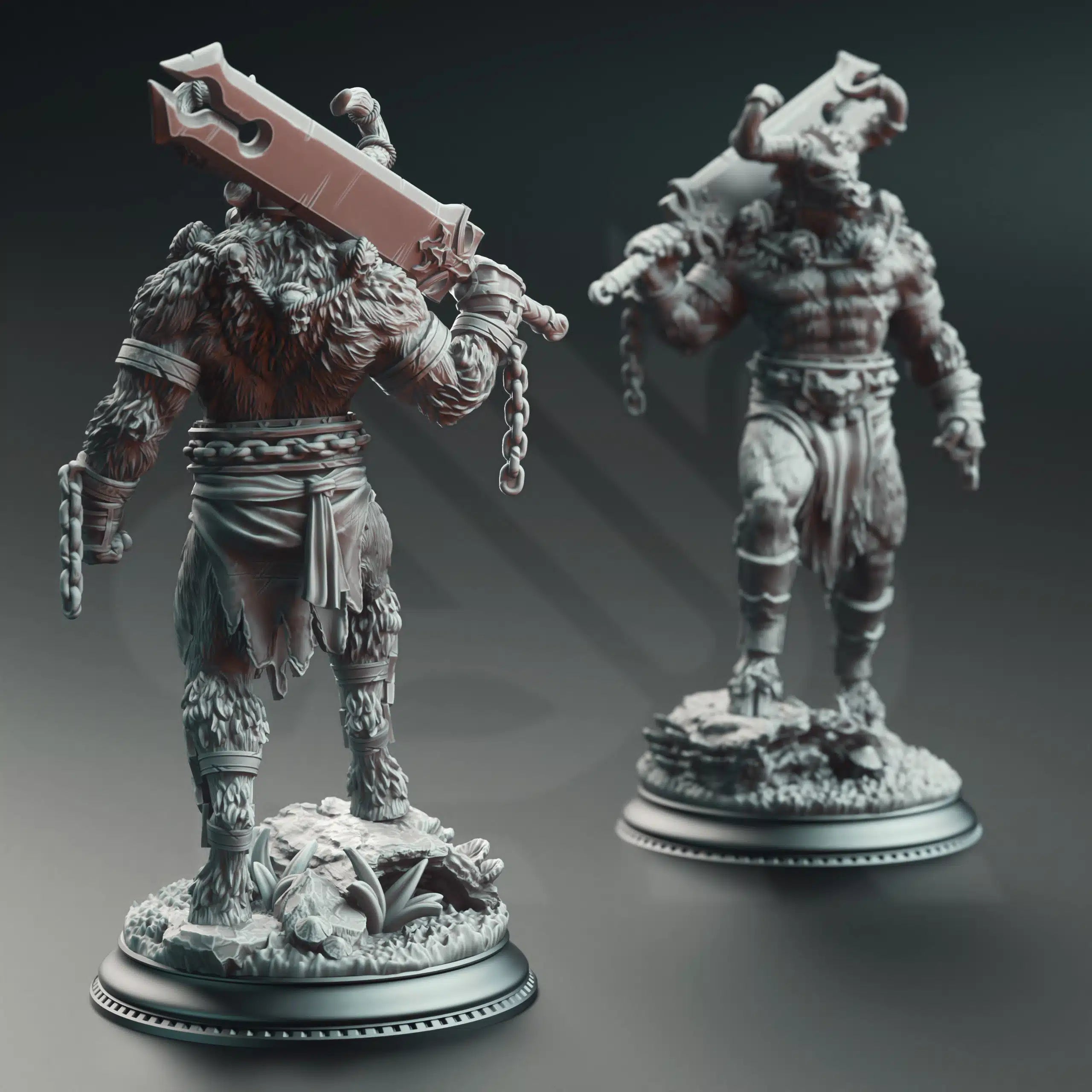 Minotaurs of the Labyrinth’s Depths - 3D Printed Barbarian Character Miniature