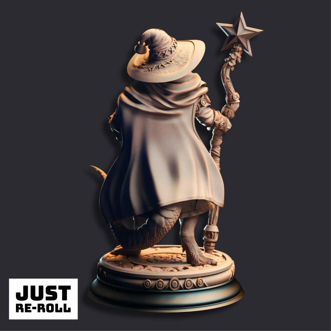 Ozmandi Starborn – Silver Dragonkin Sorcerer - 3D Printed Wizard Character Miniature