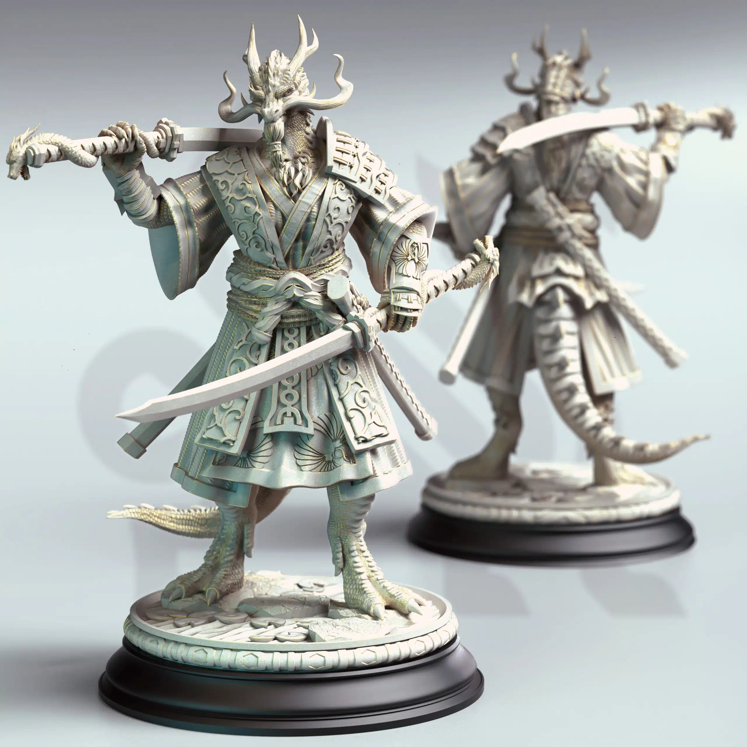 Ryuma – Eastern Dragonborn Samurai - 3D Printed Fighter Miniature