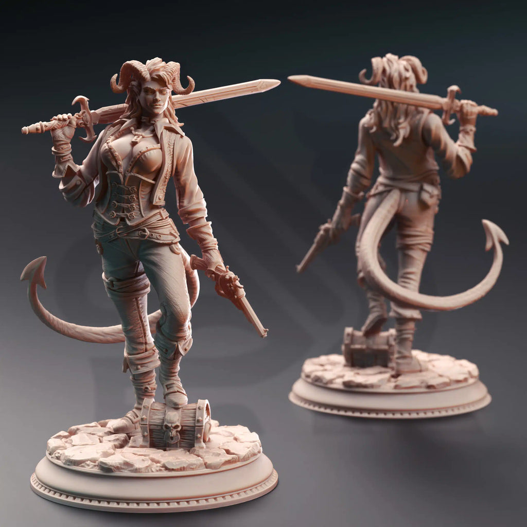Syntheia the Daring – Tiefling Scoundrel - 3D Printed Rogue Character Miniature