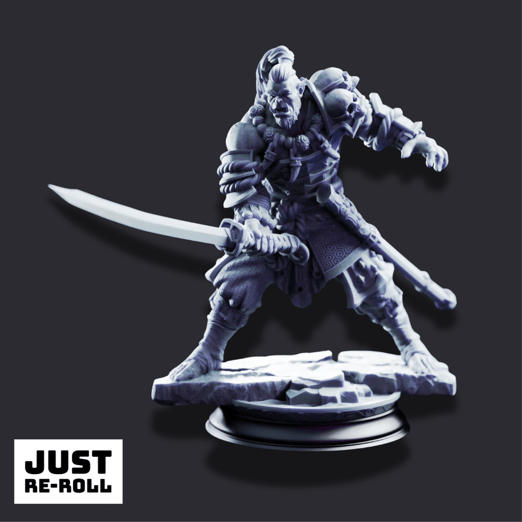 Bagrash Ilkhan – Orc Blademaster - 3D Printed Fighter Miniature - Just Re-Roll