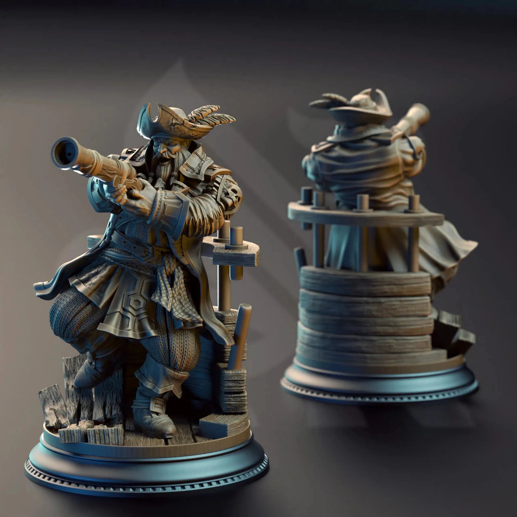 Baradin Blackbeard – Captain of the Gilded Seahorse - 3D Printed Fighter Miniature - Just Re-Roll
