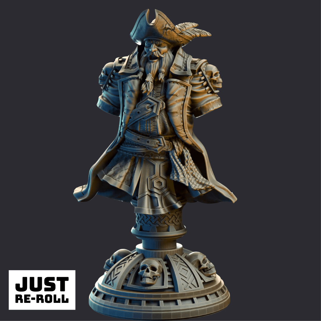 Baradin Blackbeard – Captain of the Gilded Seahorse (BUST) - 3D Printed Bust - Just Re-Roll