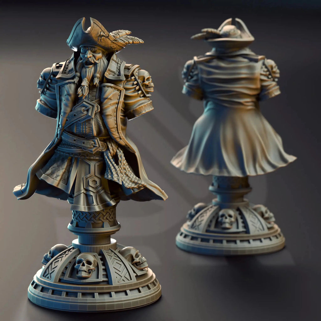 Baradin Blackbeard – Captain of the Gilded Seahorse (BUST) - 3D Printed Bust - Just Re-Roll