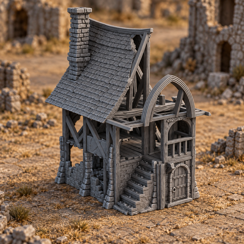 Beetroot House In Ruins 28mm DND Terrain | Tabletop Wargaming Scenery for Mordheim, Frostgrave & RPG | 3D Printed