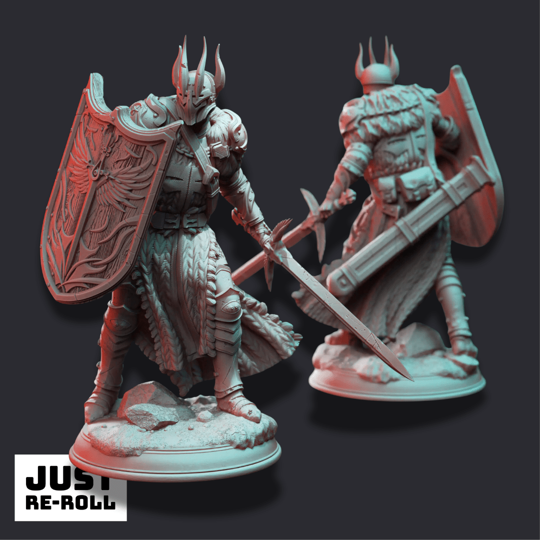 Caedes – Zealous Paladin of Erdrydion - 3D Printed Fighter Miniature - Just Re-Roll