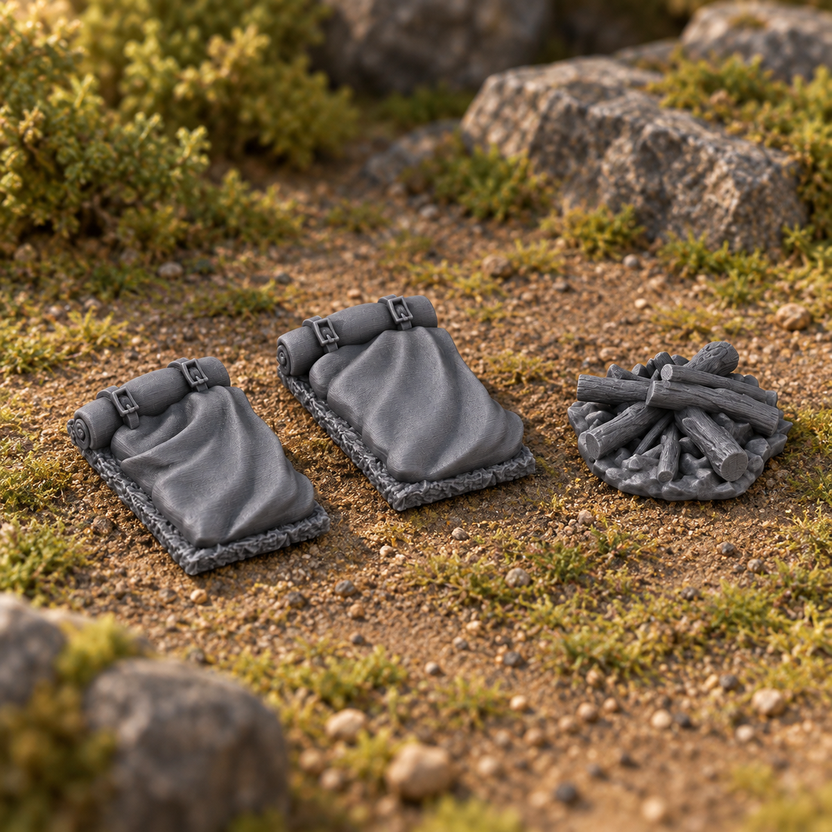 Camping Set 28mm DND Scatter Terrain | Tabletop Wargaming Scenery for Warhammer, Frostgrave & RPG | Unpainted 3D Printed