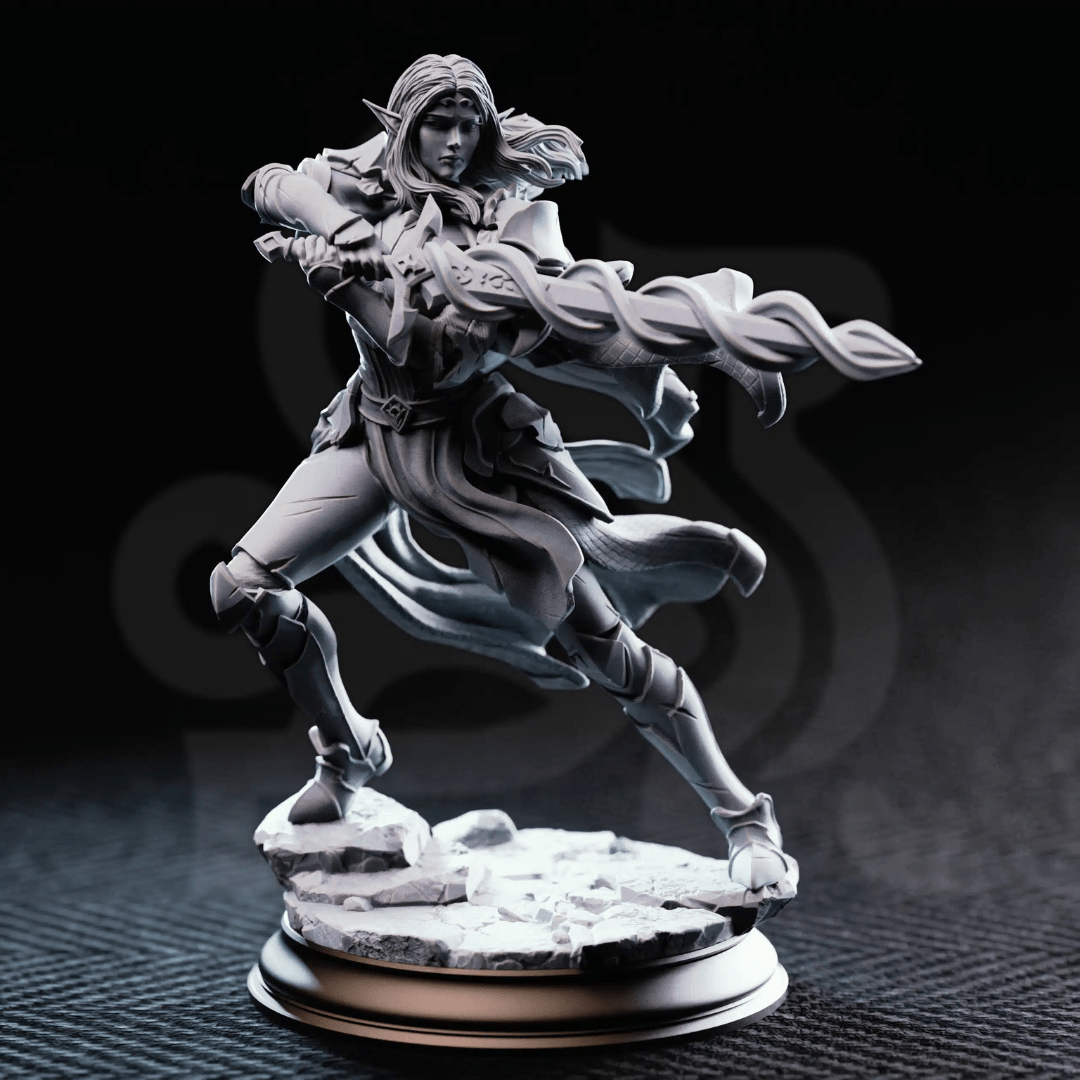 Cerindelia of House Verani High Elf Spellsword - 3D Printed Rogue Character Miniature - Just Re - Roll