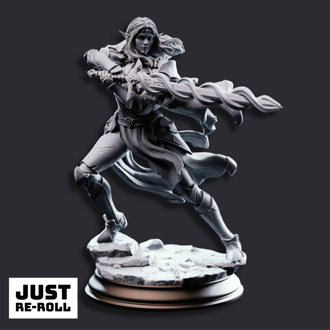 Cerindelia of House Verani High Elf Spellsword - 3D Printed Rogue Character Miniature - Just Re - Roll