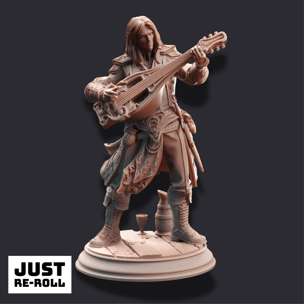 Ereviel “Eight Toes” – Bard of (mis)Fortune - 3D Printed Bard Miniature - Just Re-Roll