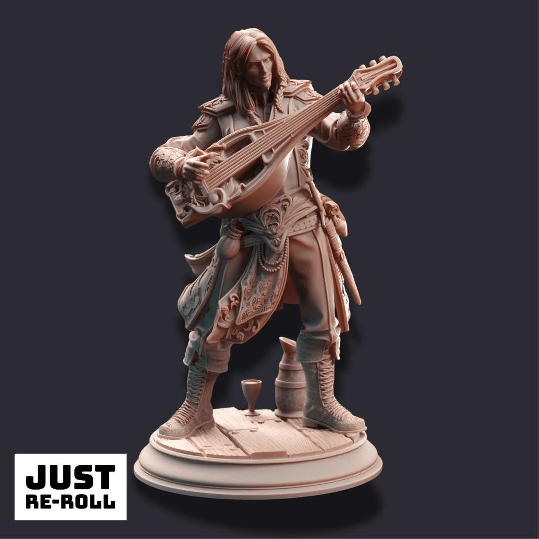Ereviel “Eight Toes” – Bard of (mis)Fortune - 3D Printed Bard Miniature - Just Re-Roll