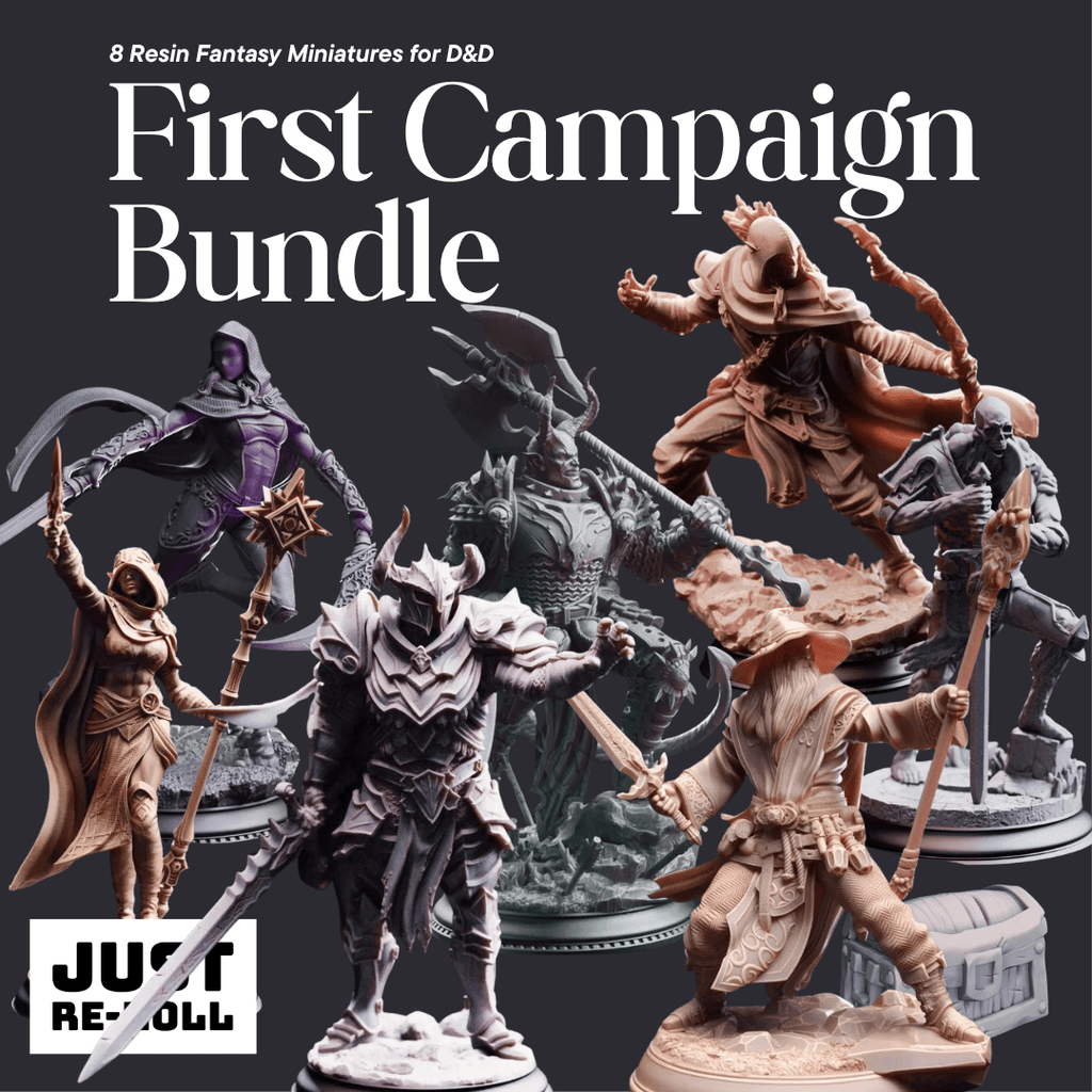 First Campaign Bundle - 8 Resin Fantasy Miniatures for DnD, Pathfinder & Tabletop RPGs - Just Re-Roll