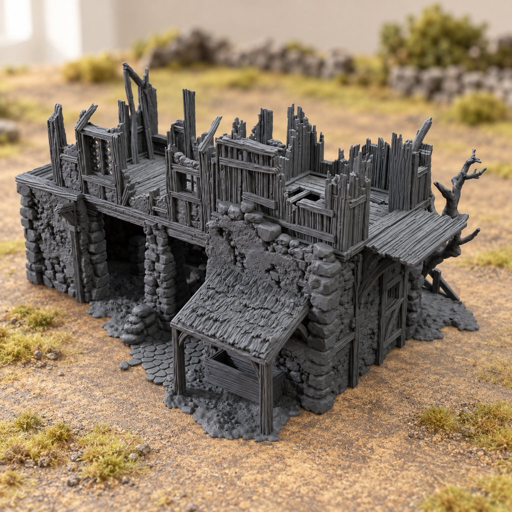 Ruined Barn – 28mm Fantasy Tabletop Terrain, Unpainted