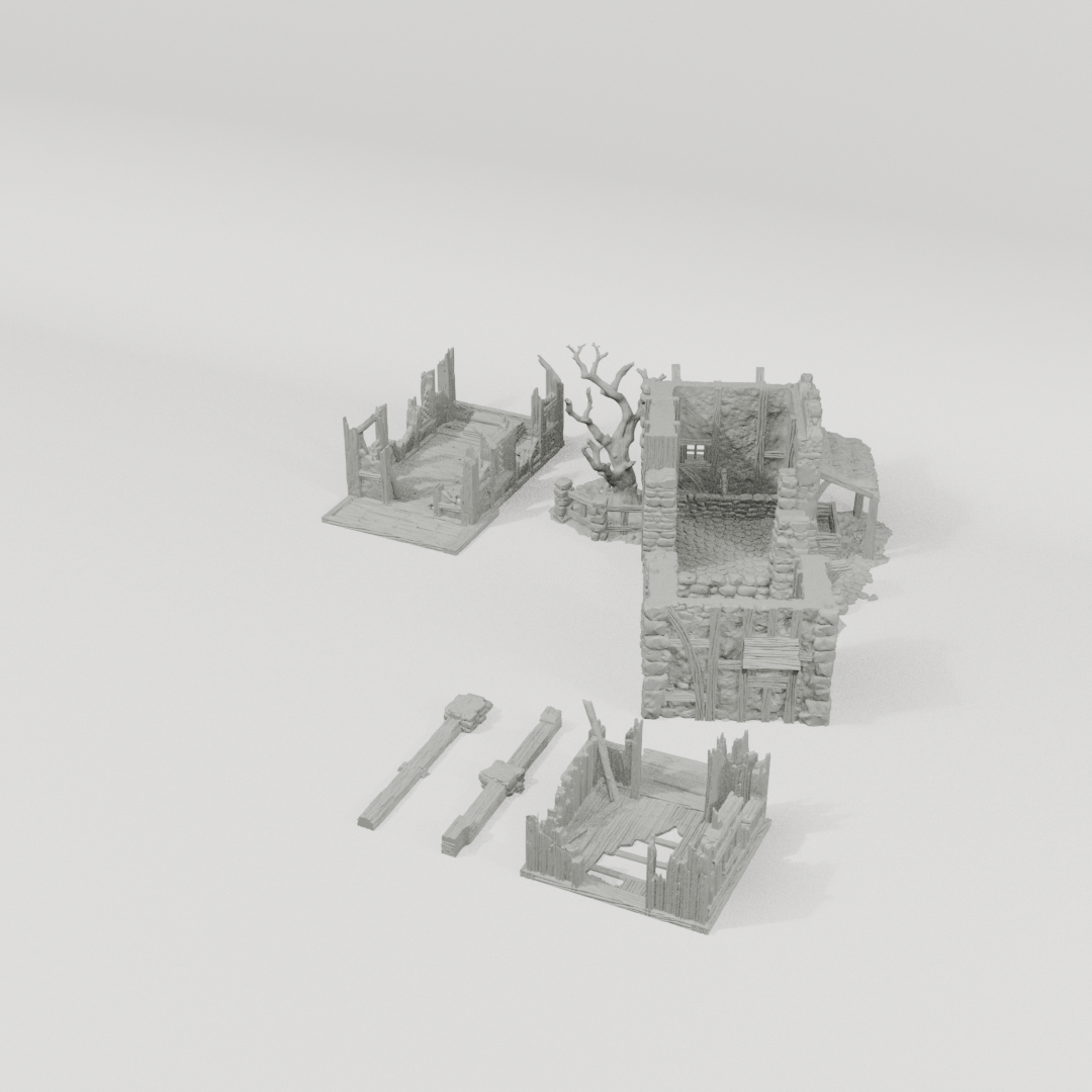 Ruined Barn – 28mm Fantasy Tabletop Terrain, Unpainted