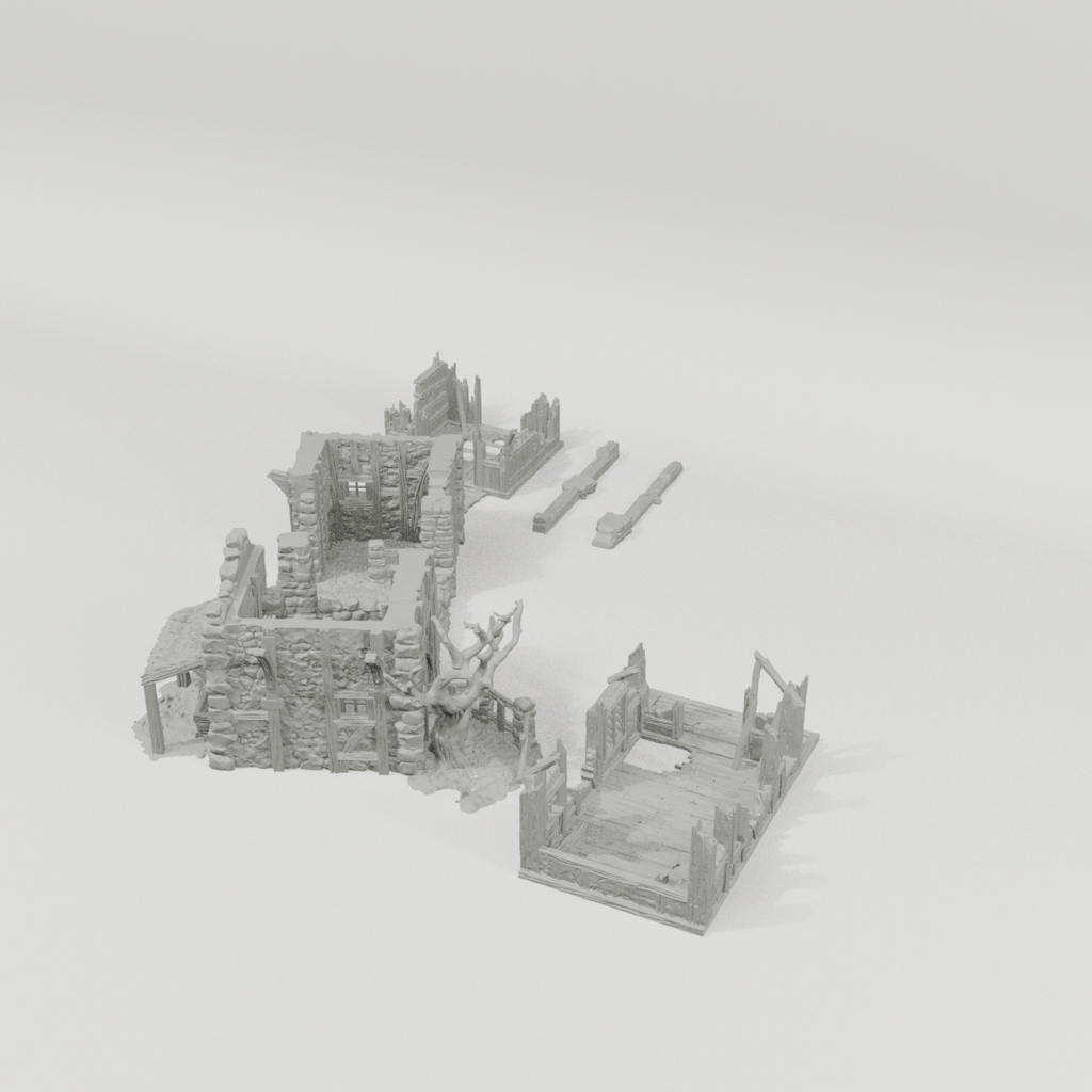 Ruined Barn – 28mm Fantasy Tabletop Terrain, Unpainted
