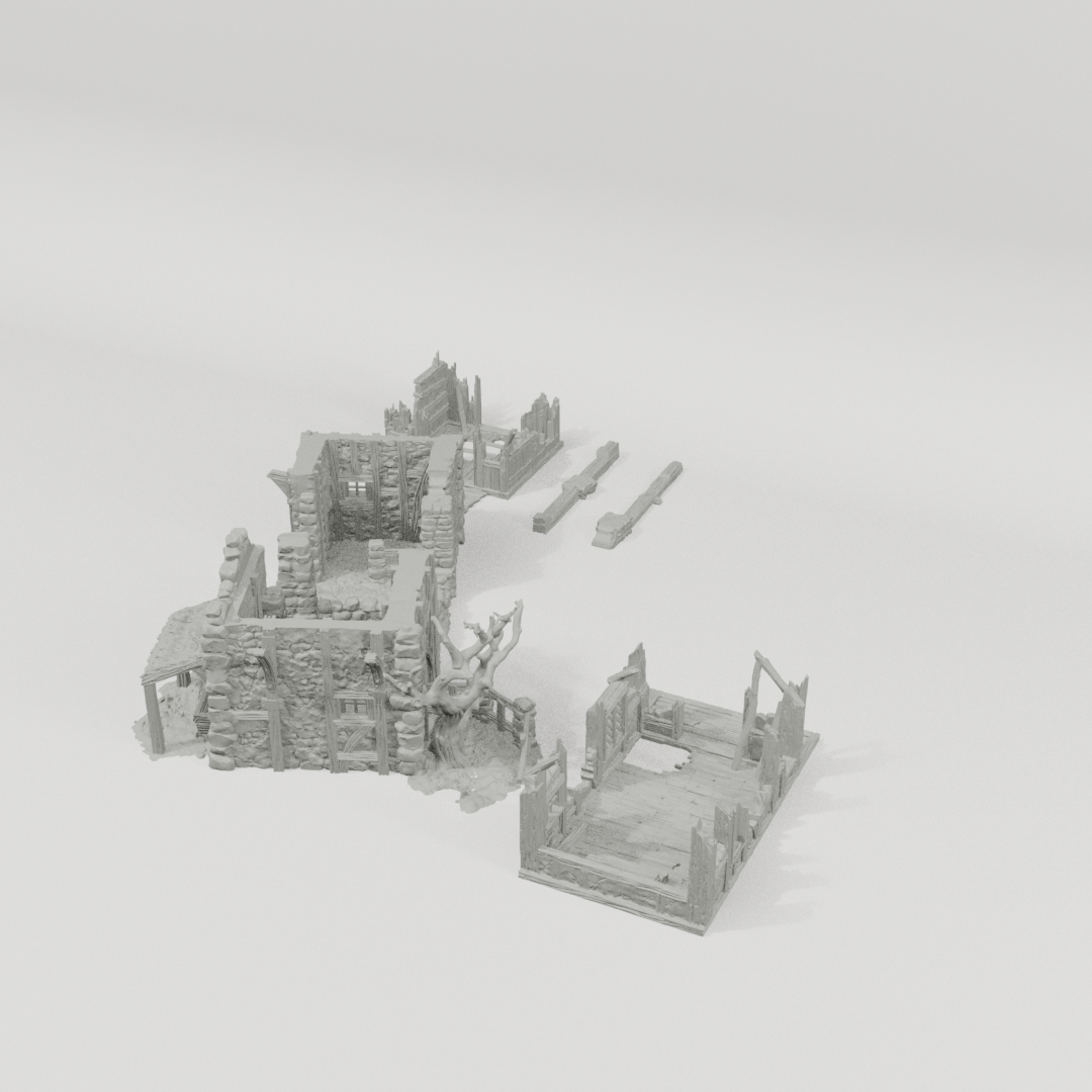 Ruined Barn – 28mm Fantasy Tabletop Terrain, Unpainted