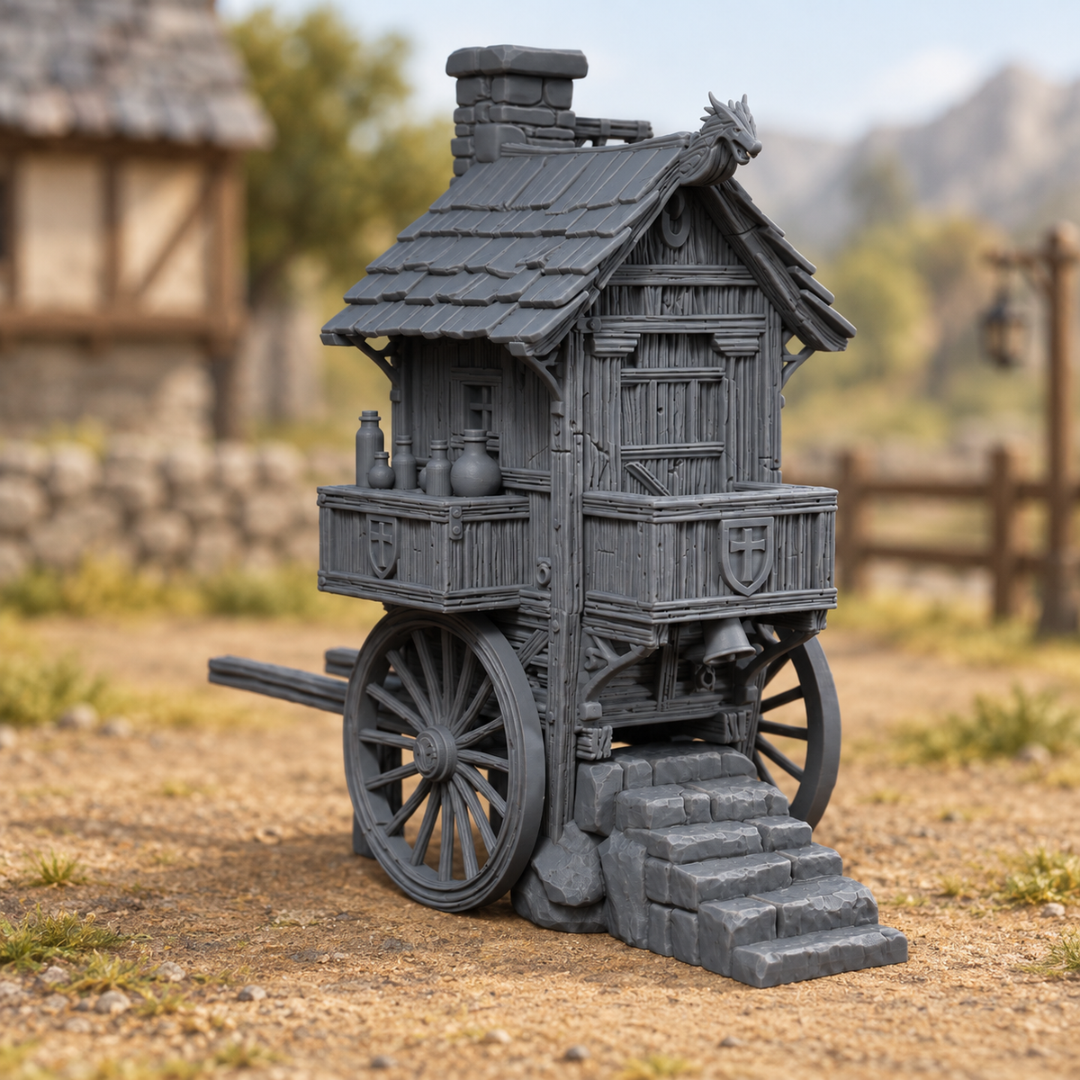 Fantasy Food Truck – 28mm Tabletop Terrain, Unpainted