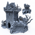 Ruined Black Lions Bastion Tower – 28mm Terrain, Unpainted