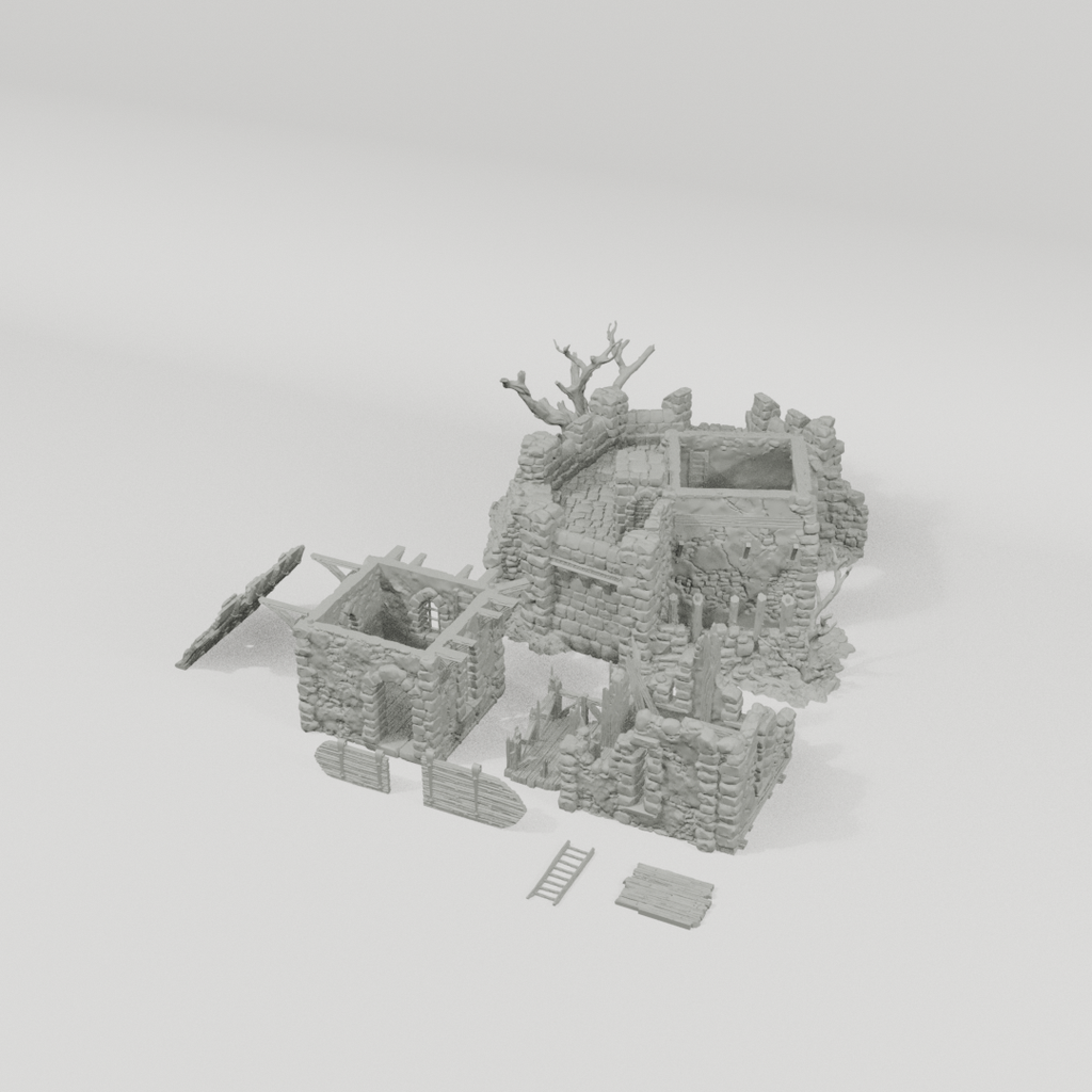 Ruined Black Lions Bastion Tower – 28mm Terrain, Unpainted