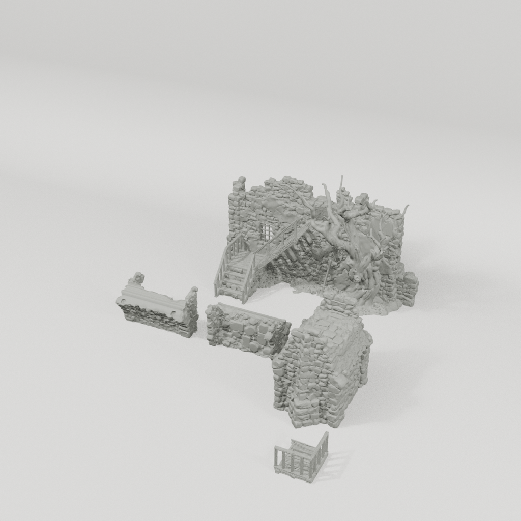 Ruined Platform Connector – 28mm Fantasy Terrain, Unpainted