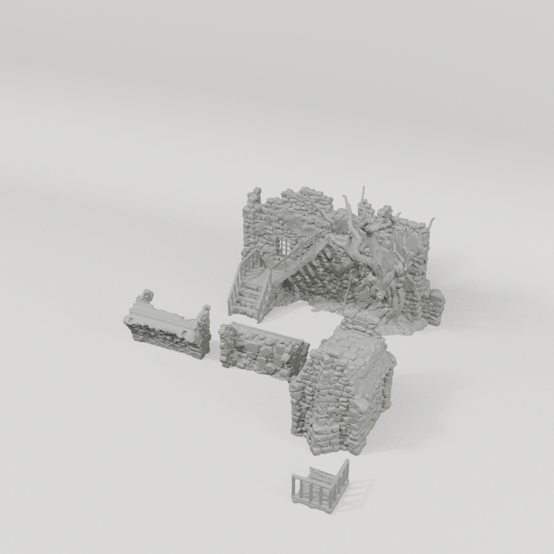 Ruined Platform Connector – 28mm Fantasy Terrain, Unpainted