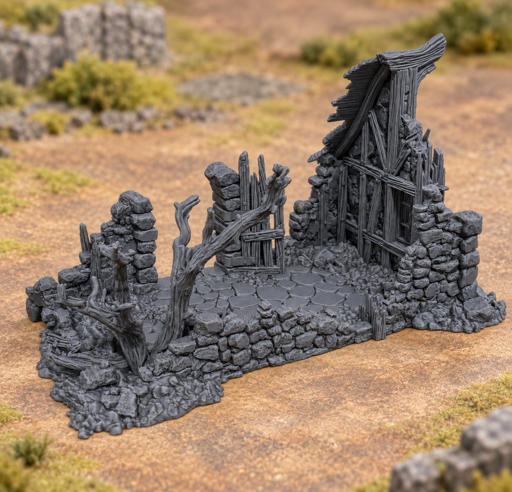 Ruined Shack – 28mm Fantasy Tabletop Terrain, Unpainted