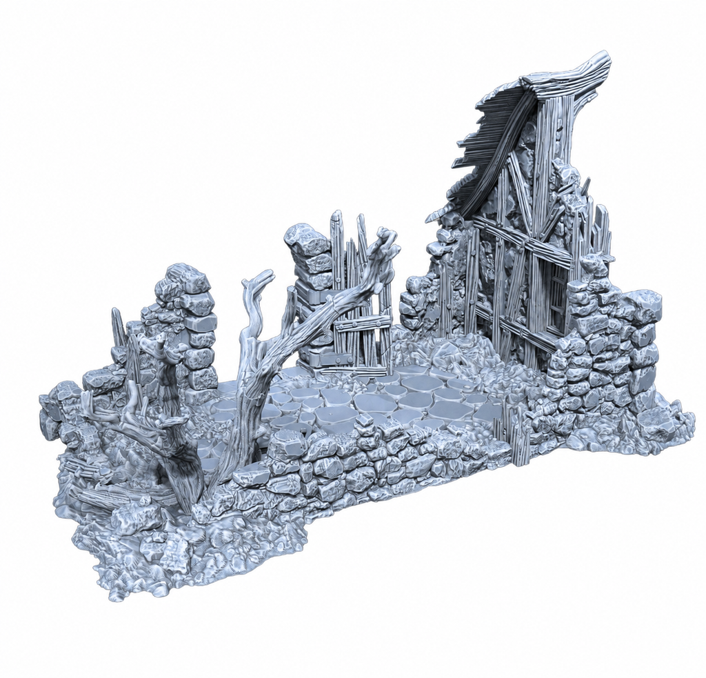 Ruined Shack – 28mm Fantasy Tabletop Terrain, Unpainted