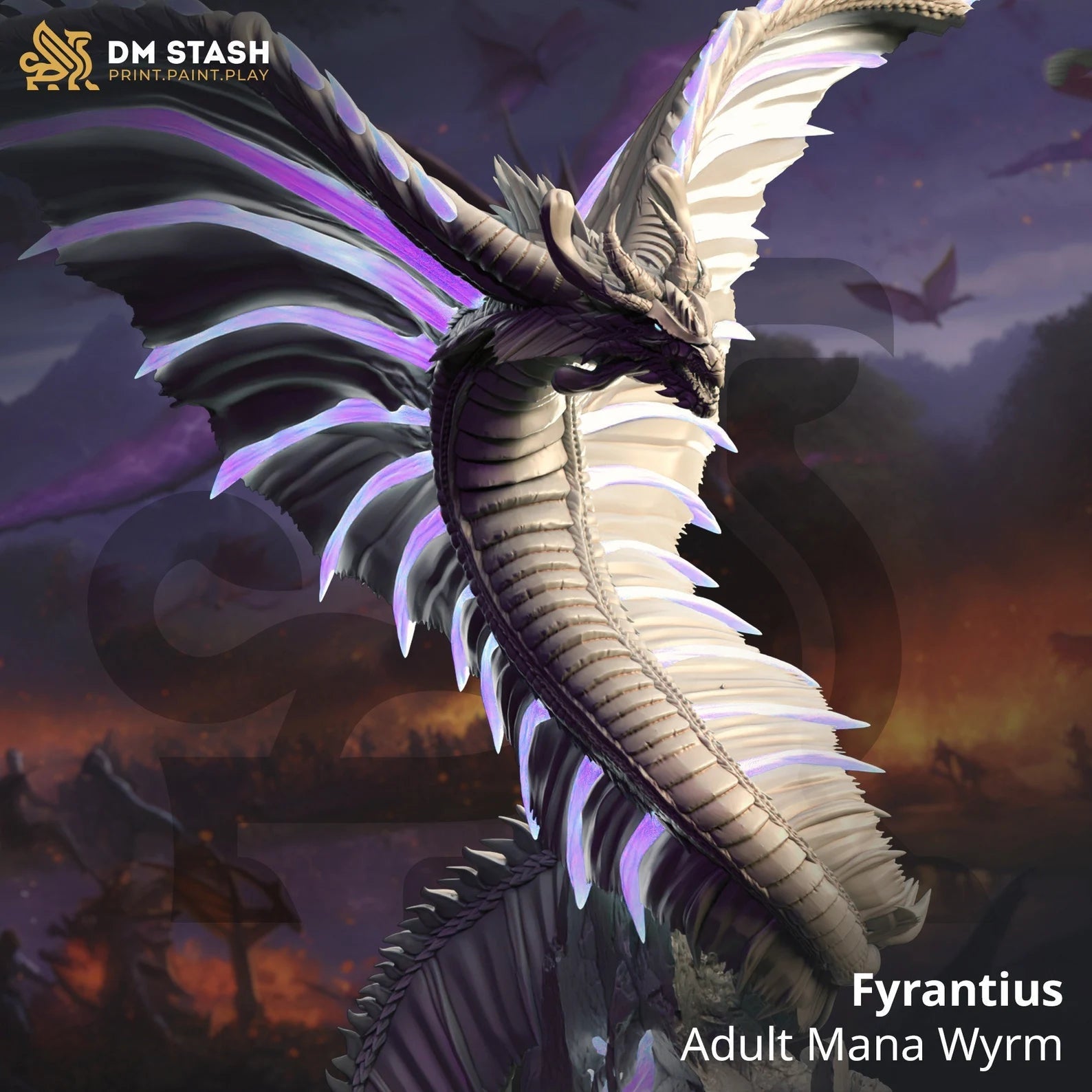 Fyrantius – Adult Mana Wyrm - 3D Monster Dragon Miniature - Just Re-Roll
