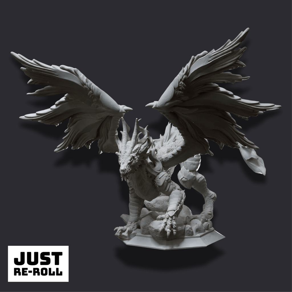 Glanbeli Dragon Miniature – Fantasy Sculpt, Grey Resin, Unpainted Tabletop Gaming Model - Just Re-Roll
