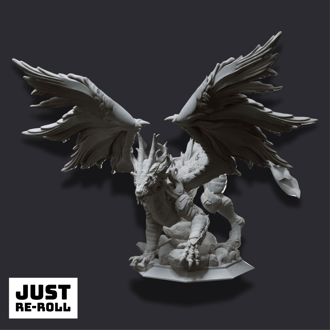 Glanbeli Dragon Miniature – Fantasy Sculpt, Grey Resin, Unpainted Tabletop Gaming Model - Just Re-Roll