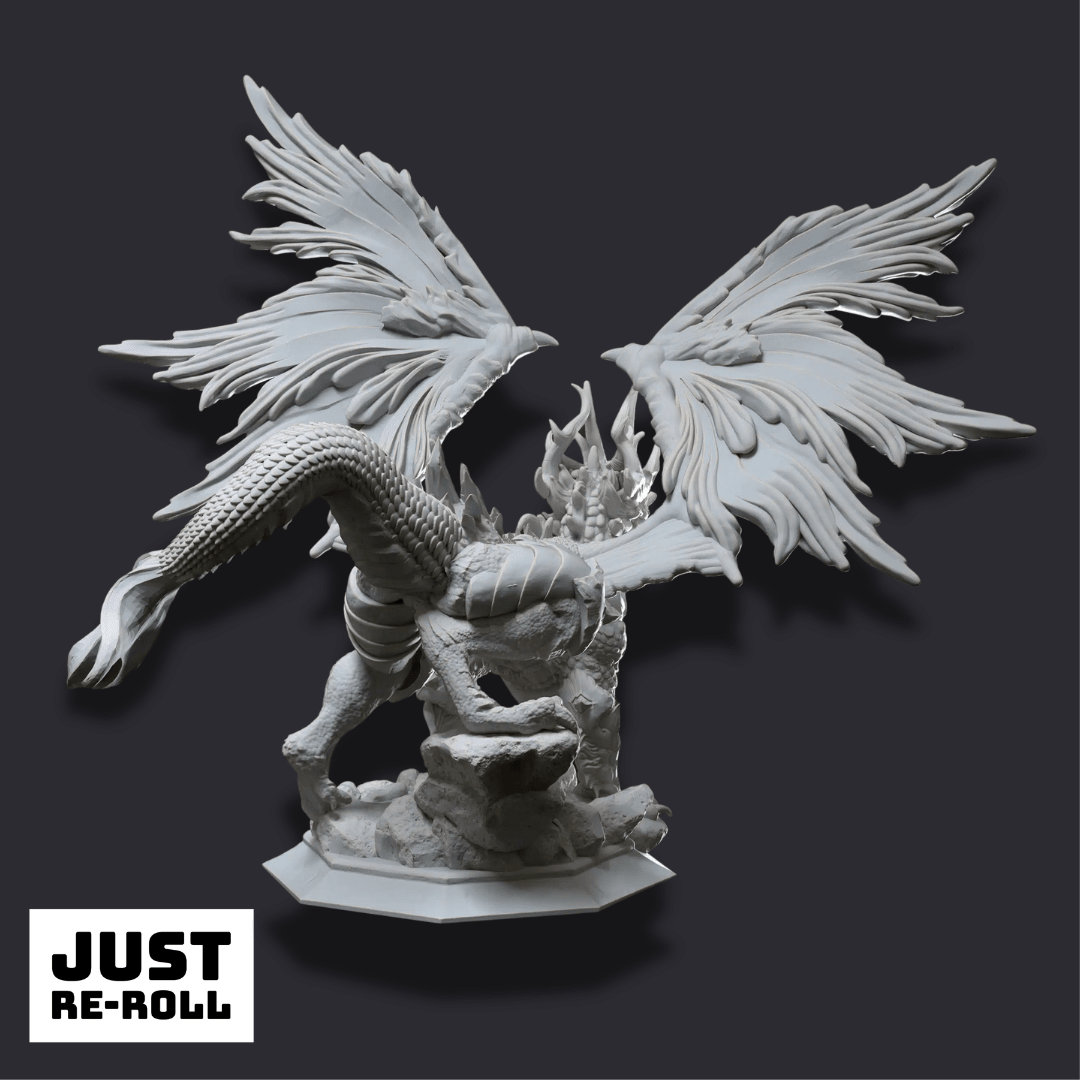 Glanbeli Dragon Miniature – Fantasy Sculpt, Grey Resin, Unpainted Tabletop Gaming Model - Just Re-Roll