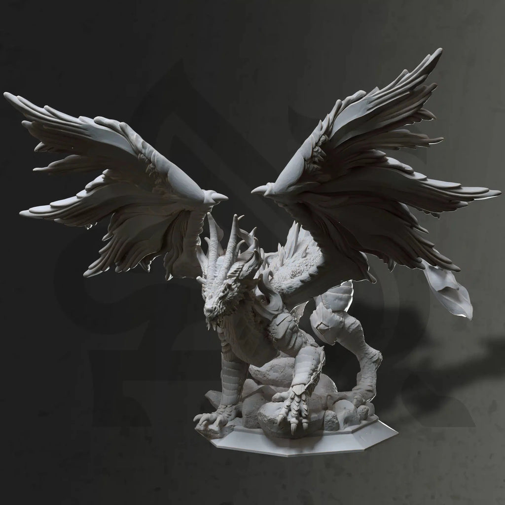 Glanbeli Dragon Miniature – Fantasy Sculpt, Grey Resin, Unpainted Tabletop Gaming Model - Just Re-Roll
