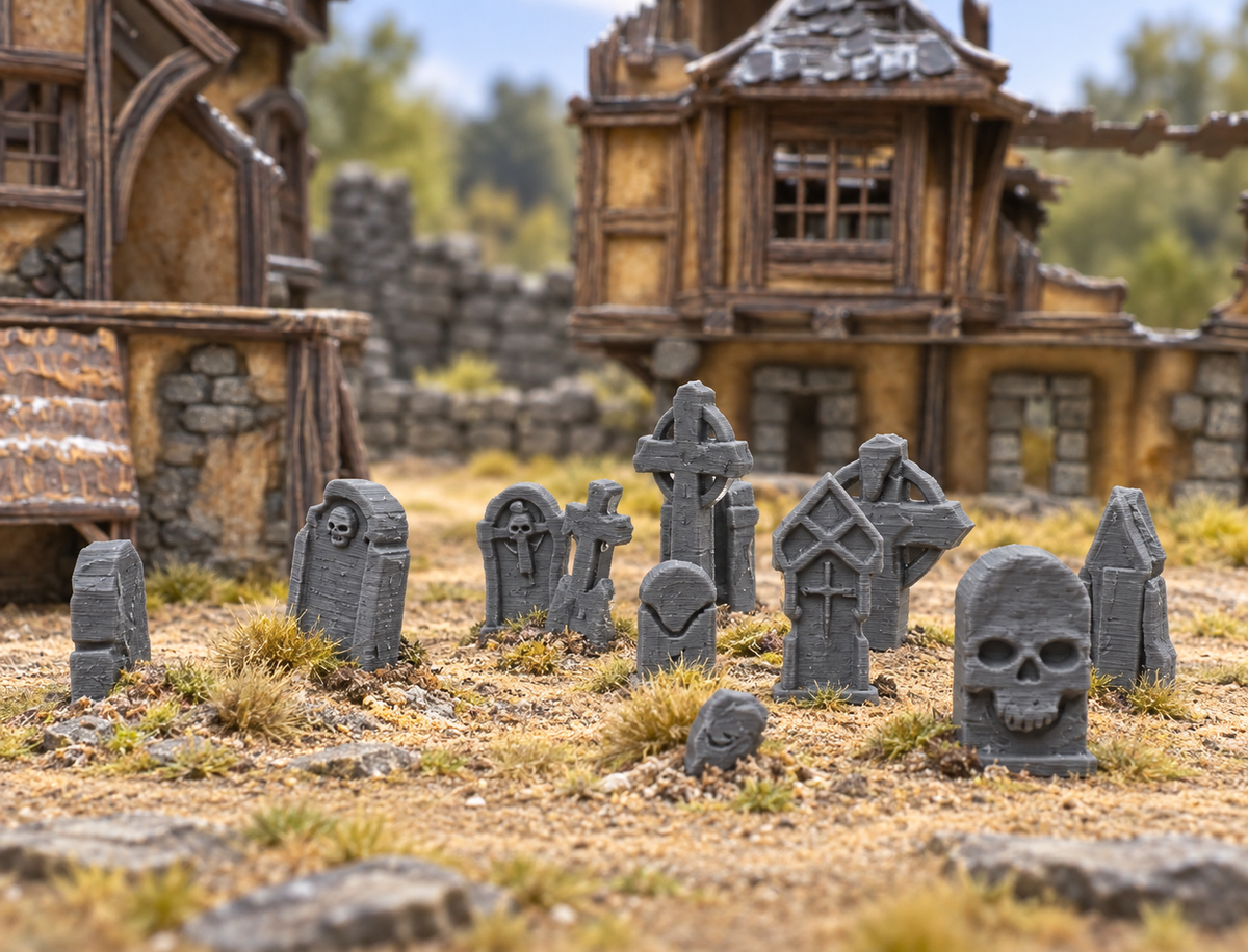 Gravestone Set 28mm DND Scatter Terrain | Tabletop Wargaming Scenery for Warhammer, Frostgrave & RPG | 3D Printed