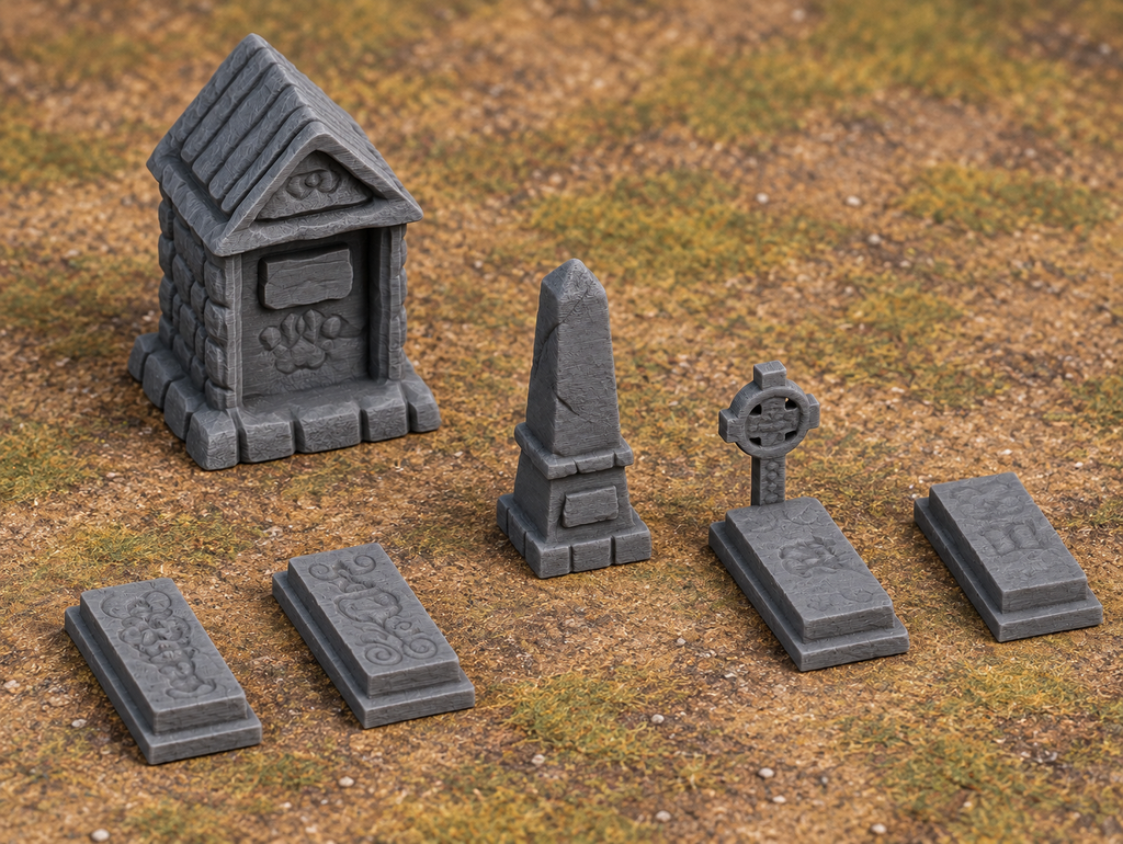 Graveyard Set 28mm DND Scatter Terrain | Tabletop Wargaming Scenery for Warhammer, Frostgrave & RPG | 3D Printed