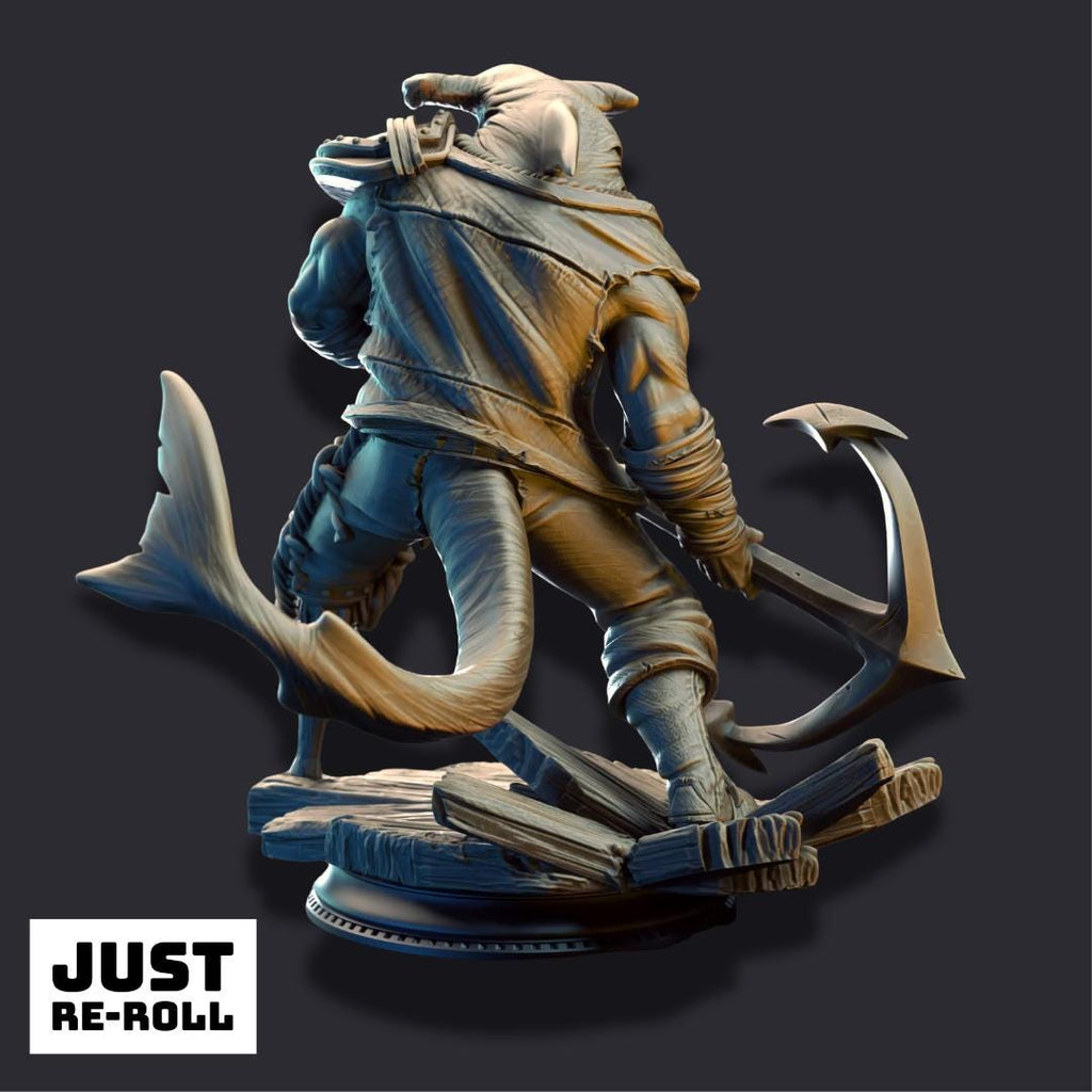 Baz “Smiley” Armstrong – Sharkman Enforcer - 3D Printed Barbarian Character Miniature __etsy:8022481362