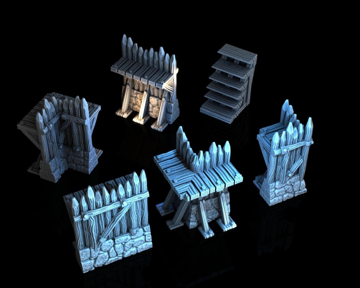 Palisade Set 28mm DND Terrain | Tabletop Wargaming Siege Wall Scenery for Warhammer, Frostgrave & RPG | 3D Printed