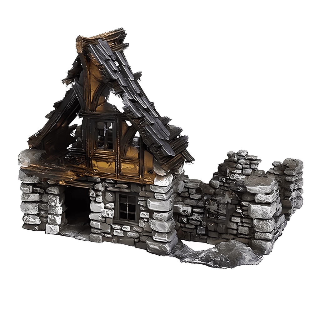 Ruined Medieval House 28mm DND Terrain Set C | Wargaming Scenery for Mordheim, Frostgrave & RPG | Unpainted 3D Printed