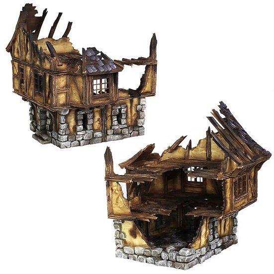 Ruined Medieval House 28mm DND Terrain Set E | Wargaming Scenery for Mordheim, Frostgrave & RPG | Unpainted 3D Printed