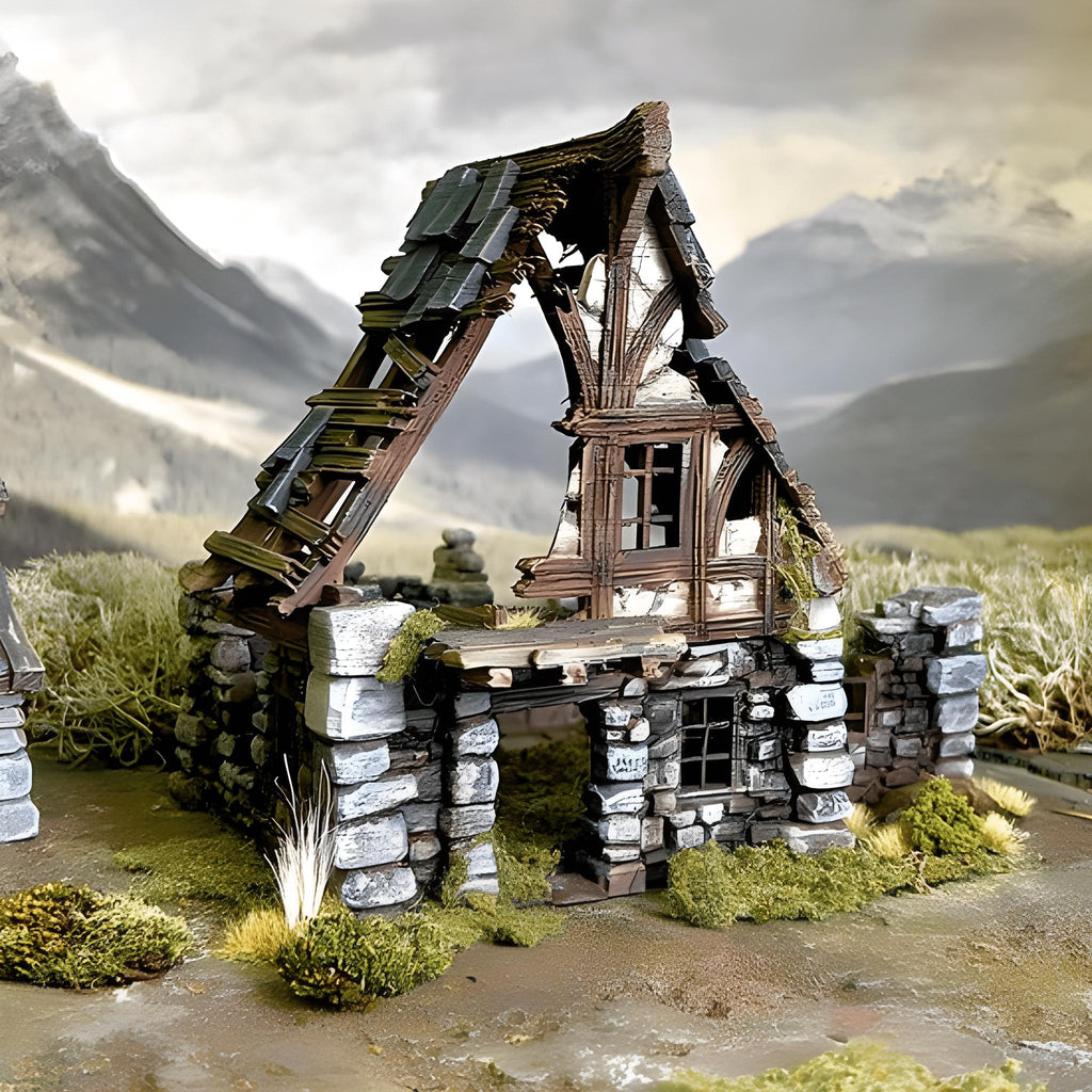 Ruined Medieval House 28mm DND Terrain Set C | Wargaming Scenery for Mordheim, Frostgrave & RPG | Unpainted 3D Printed