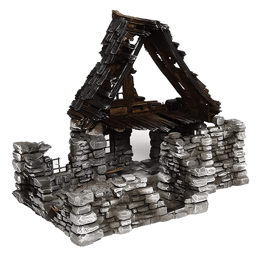 Ruined Medieval House 28mm DND Terrain Set C | Wargaming Scenery for Mordheim, Frostgrave & RPG | Unpainted 3D Printed