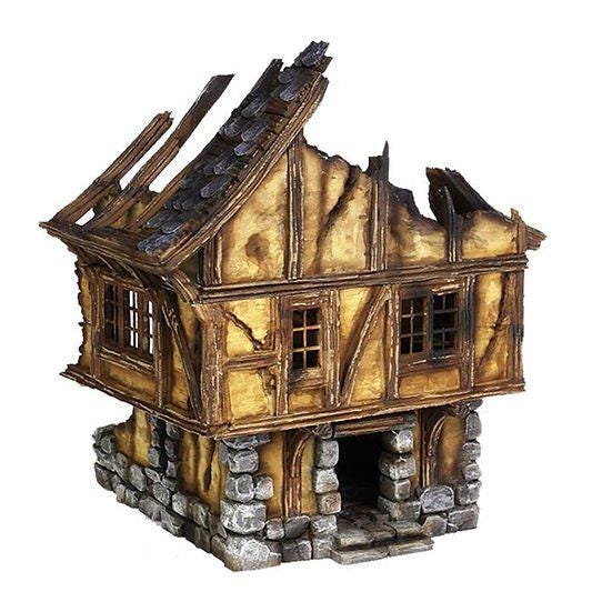 Ruined Medieval House 28mm DND Terrain Set E | Wargaming Scenery for Mordheim, Frostgrave & RPG | Unpainted 3D Printed