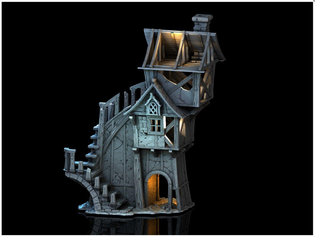 Ruined Tower House 28mm DND Terrain | Tabletop Wargaming Scenery for Warhammer, Frostgrave & RPG | Unpainted 3D Printed