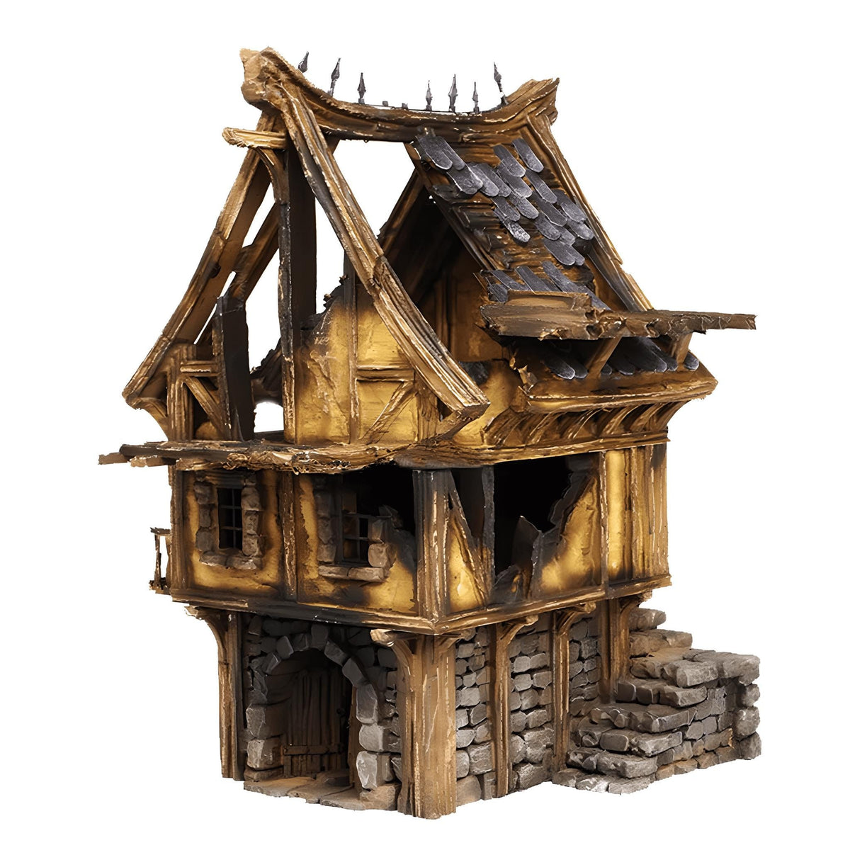 Ruined Medieval House 28mm DND Terrain Set F | Wargaming Scenery for Mordheim, Frostgrave & RPG | Unpainted 3D Printed