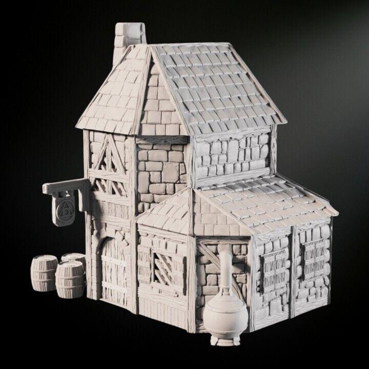 Alchemist House Medieval 28mm DND Terrain | Tabletop Wargaming Scenery for Warhammer, Frostgrave & RPG | 3D Printed
