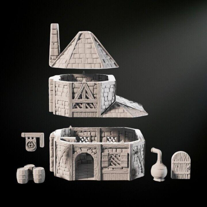 Alchemist House Medieval 28mm DND Terrain | Tabletop Wargaming Scenery for Warhammer, Frostgrave & RPG | 3D Printed