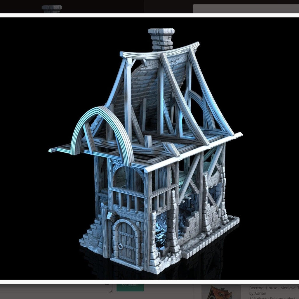 Beetroot House In Ruins 28mm DND Terrain | Tabletop Wargaming Scenery for Mordheim, Frostgrave & RPG | 3D Printed